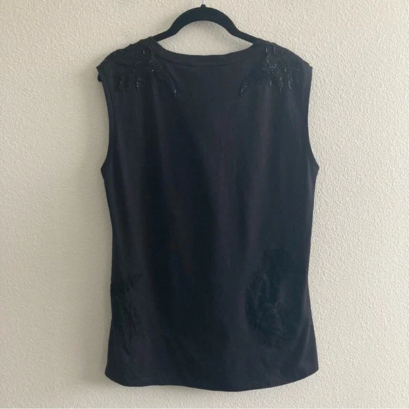 Loyd/Ford Black Beaded Embroidered Mesh Sleeveless Top Minimal Artsy 100% Cotton - Picture 6 of 8